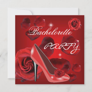 Bachelorette Party Red Roses Hi Heel Shoe Invitation