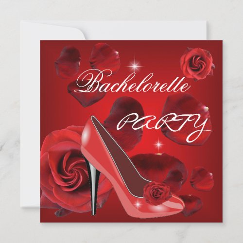 Bachelorette Party Red Roses Hi Heel Shoe Invitations