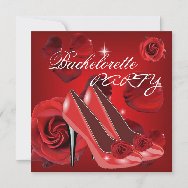 Bachelorette Party Red Roses Hi Heel Shoe Invitation (Front)