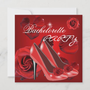 Bachelorette Party Red Roses Hi Heel Shoe Invitation