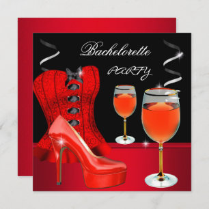 Bachelorette Party Red Shoe Corset Black Wine Invitation