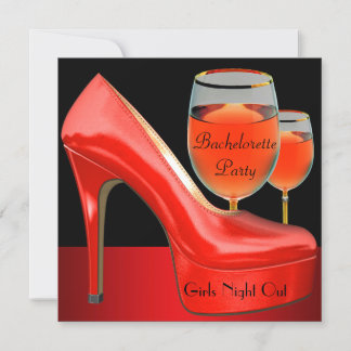 Bachelorette Party Red Shoes Hi Heels Wine Glass Invitation