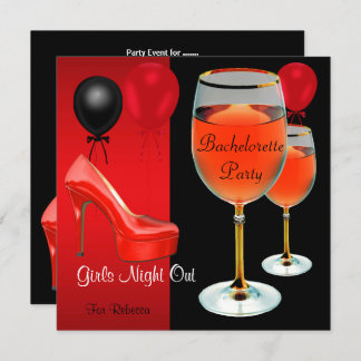 Bachelorette Party Red Shoes Hi Heels Wine Glass Invitation