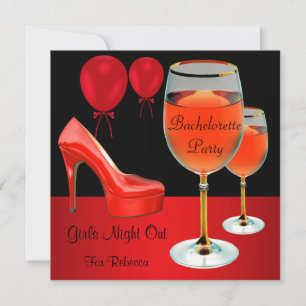 Bachelorette Party Red Shoes Hi Heels Wine Glass Invitation