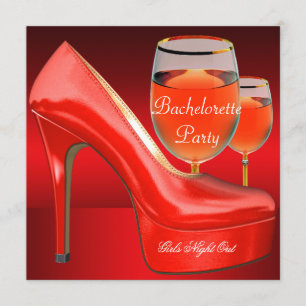 Bachelorette Party Red Shoes Hi Heels Wine Glass Invitation