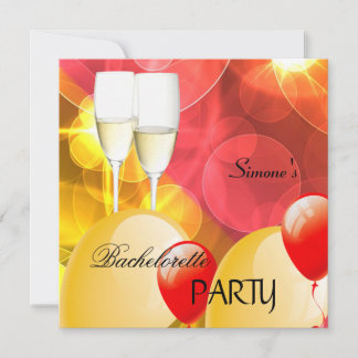 Bachelorette Party Red Yellow Champagne Balloons Invitation