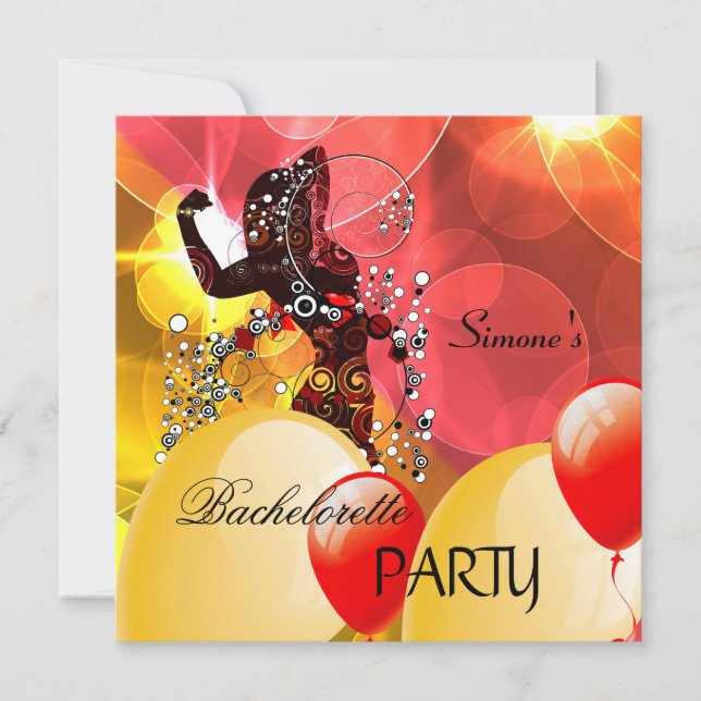 Bachelorette Party Red Yellow Girl Balloons Invitation (Front)