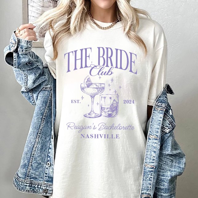 Bachelorette Party Retro Cocktail Purple Bride T-Shirt (Creator Uploaded)