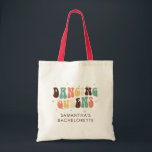 Bachelorette Party Retro Dancing Queens Custom Tote Bag<br><div class="desc">Custom Bachelorette Party Retro Dancing Queens tote bag you can customize with the bride's name. Perfect matching bride party retro design shirt</div>