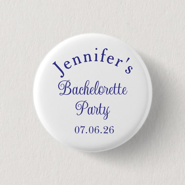 Bachelorette Party Retro Modern Blue Classy Script Button (Front)