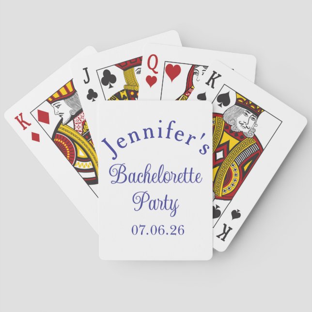 Bachelorette Party Retro Modern Blue Classy Script Poker Cards (Back)