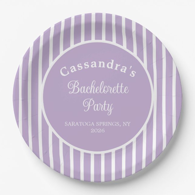 Bachelorette Party Retro Modern LightPurple Classy Paper Plates (Front)