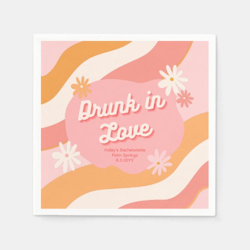 Bachelorette Party Retro Pink Drunk in Love Paper Napkins