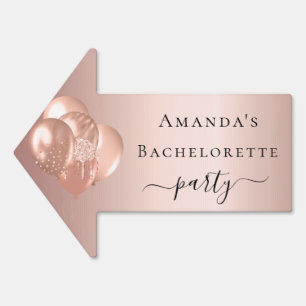 Bachelorette party rose gold balloons party arrow sign