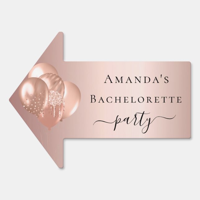 Bachelorette party rose gold balloons party arrow sign (Front)