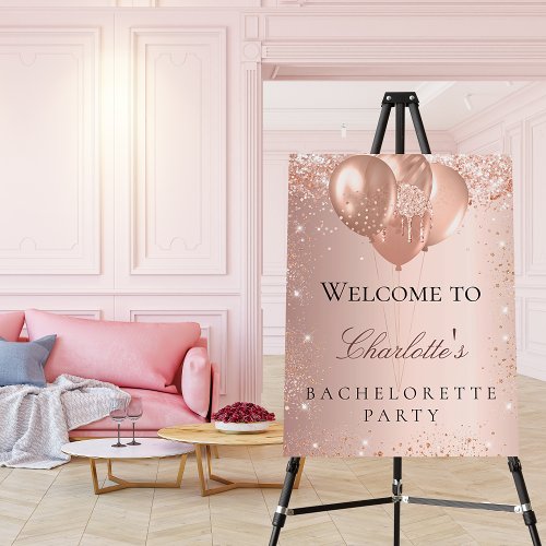 Bachelorette party rose gold balloons welcome foam board