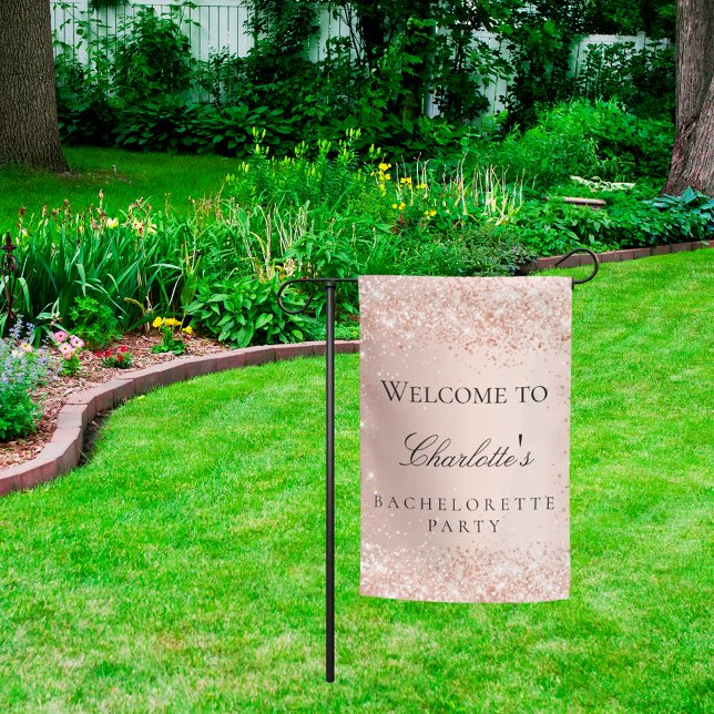 Bachelorette party rose gold blush glitter welcome garden flag (Creator Uploaded)