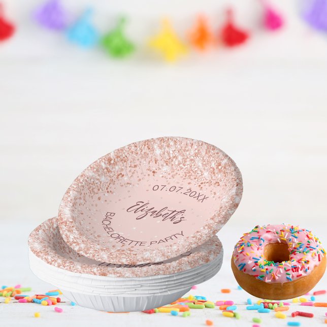 Bachelorette party rose gold confetti name paper bowls (Creator Uploaded)