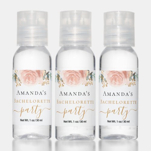 Bachelorette party rose gold floral eucalyptus hand sanitizer