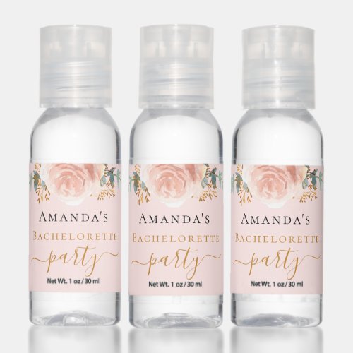 Bachelorette party rose gold floral greenery pink hand sanitizer