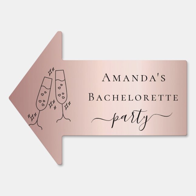 Bachelorette party rose gold glasses flutes arrow sign (Front)