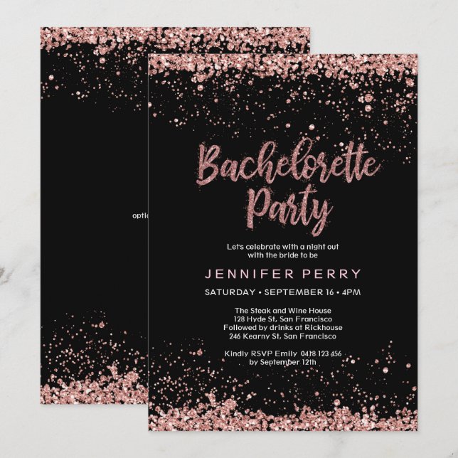 Bachelorette Party rose gold glitter Invitation (Front/Back)