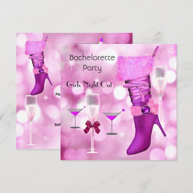 Bachelorette Party Shoes Hi Heels Boots Pink 2 Invitation (Front/Back)