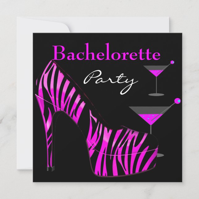 Bachelorette Party Shoes Pink Black Zebra Shoes Invitation (Front)