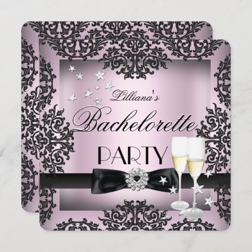 Bachelorette Party Sliver Pink Black Champagne Invitation