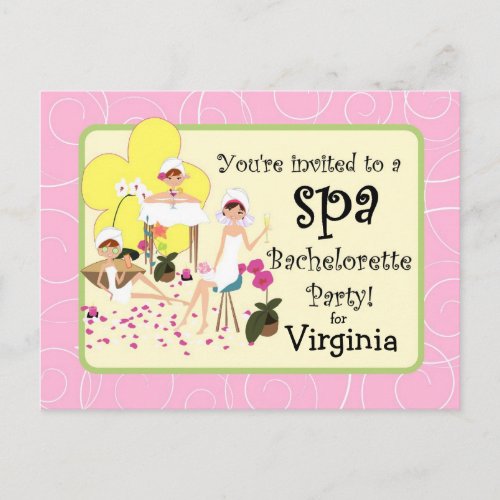 Bachelorette Party Spa Postcard Invitations _ Pink