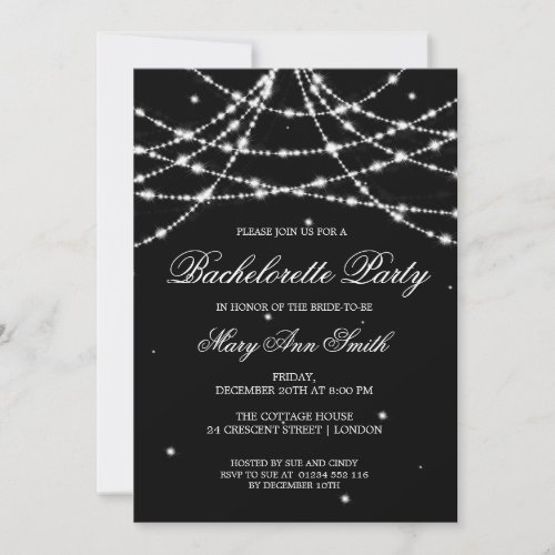 Bachelorette Party Sparkling String Black Invitation