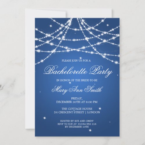 Bachelorette Party Sparkling String Blue Invitation