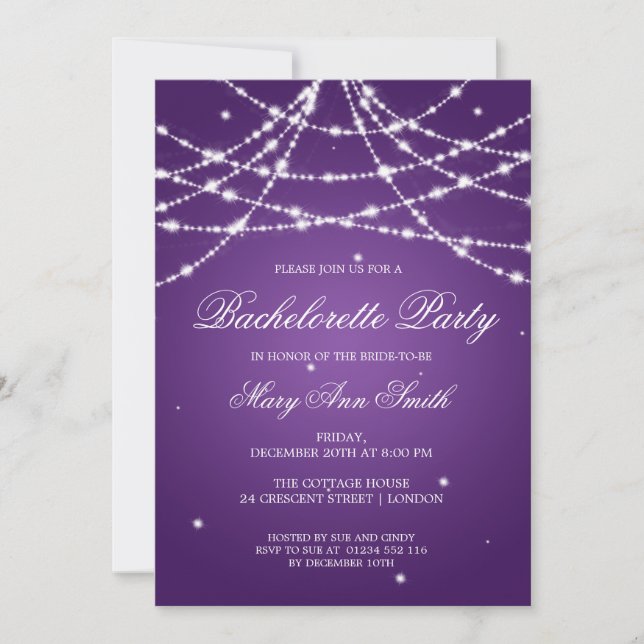 Bachelorette Party Sparkling String Purple Invitation (Front)