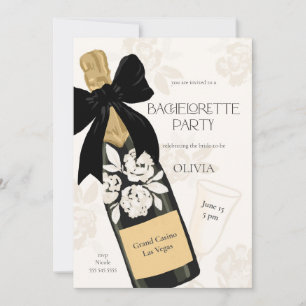 Bachelorette party Sparkling Wine Bottle Black Bow Invitation