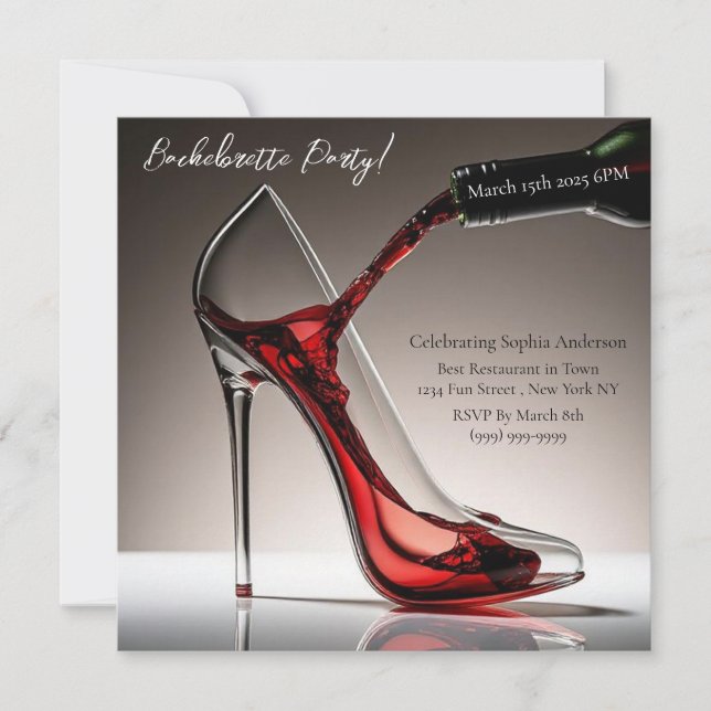 Bachelorette Party-Stiletto with Wine Invitation (Front)