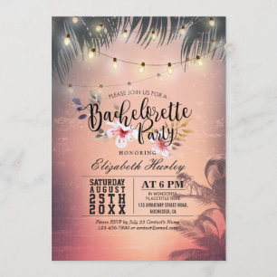 Bachelorette Party Summer Beach Palm Trees Lights Invitation