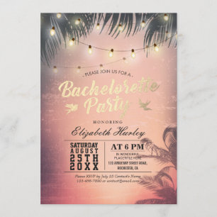 Bachelorette Party Summer Beach Palm Trees Lights Invitation