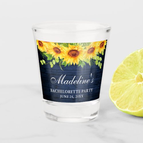 Bachelorette Party Sunflowers Floral Blue Wood Shot Glass