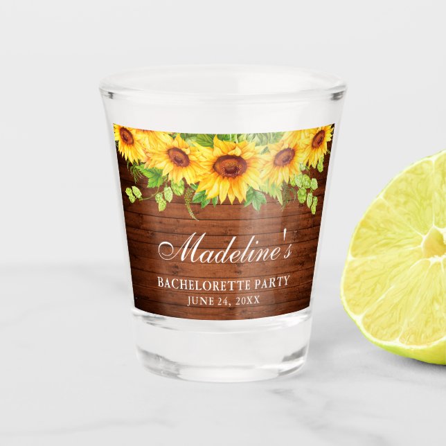 Bachelorette Party Sunflowers Floral Wood Shot Glass (Front)