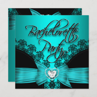 Bachelorette Party Teal Blue Black Lace 2 Invitation