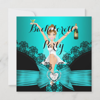 Bachelorette Party Teal Blue Black Lace fun Invitation