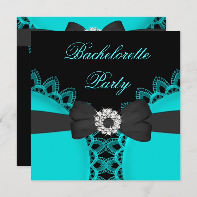 Bachelorette Party Teal Blue Black Lace Invitation (Front/Back)