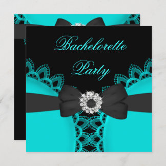 Bachelorette Party Teal Blue Black Lace Invitation