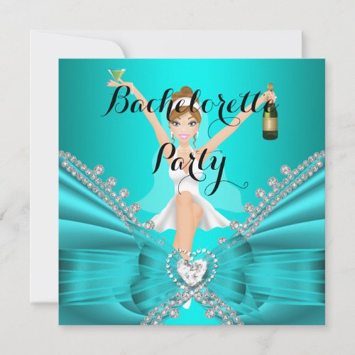 Bachelorette Party Teal Blue Diamond Lace fun Invitation