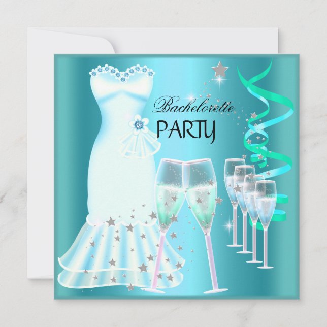 Bachelorette Party Teal Blue Dress Champagne Invitation (Front)