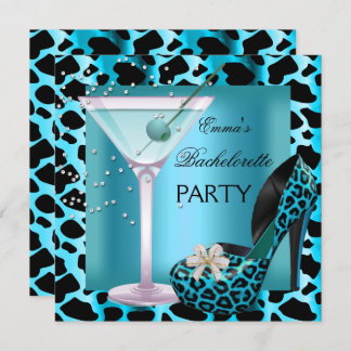 Bachelorette Party Teal Blue Leopard Shoes Black Invitation