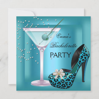 Bachelorette Party Teal Blue Leopard Shoes Glass Invitation