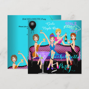 Bachelorette Party Teal Pink Fun Girls Cocktails 4 Invitation