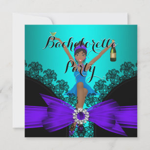 Bachelorette Party Teal Purple Black Lace fun Invitation