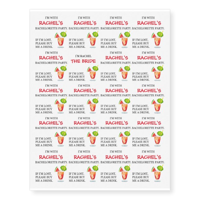 Bachelorette Party Temporary Tattoo's Tattoos (Front)